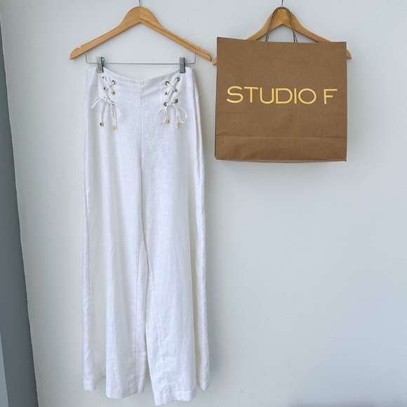 Studio F High Waist White Linen Pants - Size M - Picture 8 of 12
